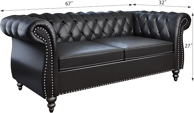 ORRD 2 Pieces Living Room Set, Chesterfield Leather Sofa Loveseat Couch - Image 7