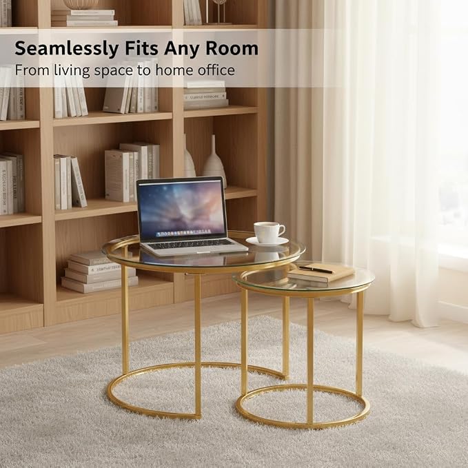 Round Nesting Coffee Table Set of 2, Modern Glass Nesting Tables, Stacking - Image 6