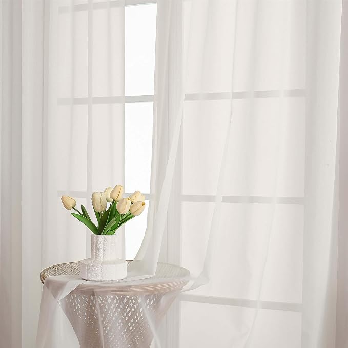Lecloud Ivory Sheer Curtains 102 Inches Long 2 Pcs, Rod Pockets Light Filtering - Image 3