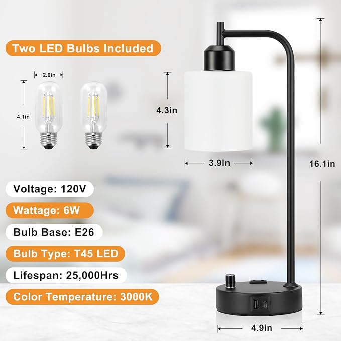 Industrial Bedroom Lamps for Nightstand Set of 2 - Image 6