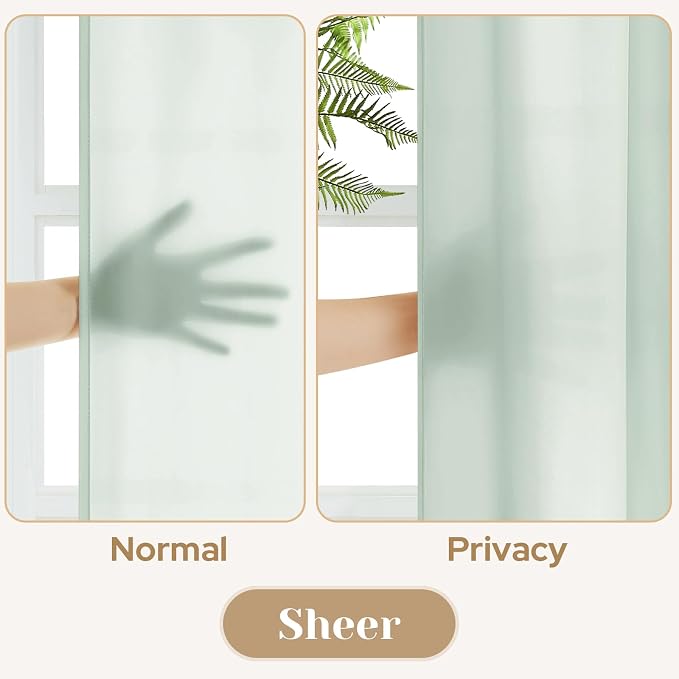 HOMEIDEAS Non-See-Through Sage Green Privacy Sheer Curtains, 30 X 36 Inches - Image 3