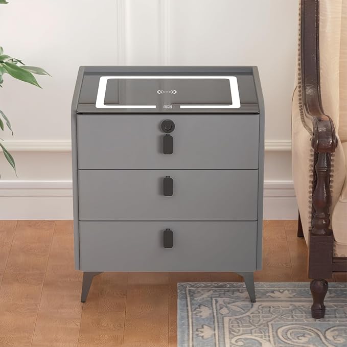 Smart Nightstand with Wireless Charging, with Fingerprint Lock Drawer, Night - Image 8