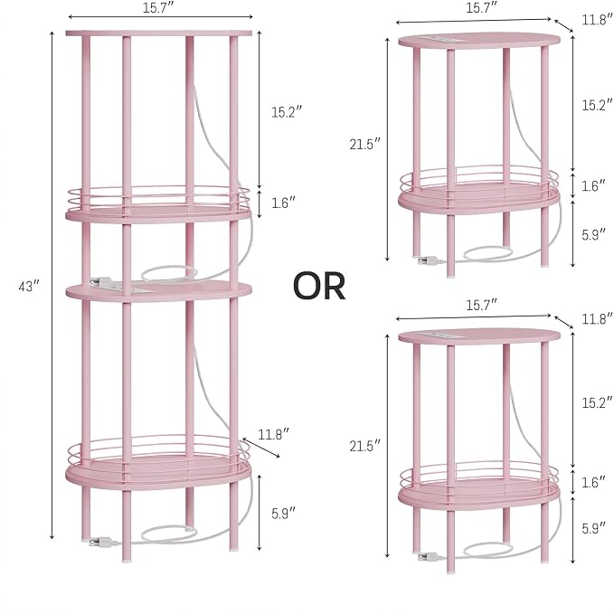 DGSANDGO Pink Side Table with Charging Station, Side Tables Living Room - Image 2