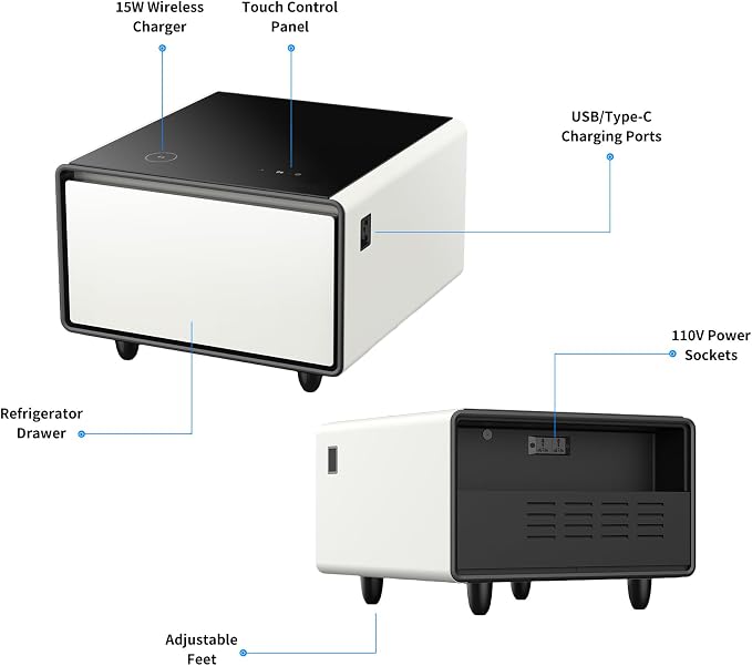 LUMISOL Smart Side Table with Built-in Fridge, Wireless Charging, Temperature - Image 2