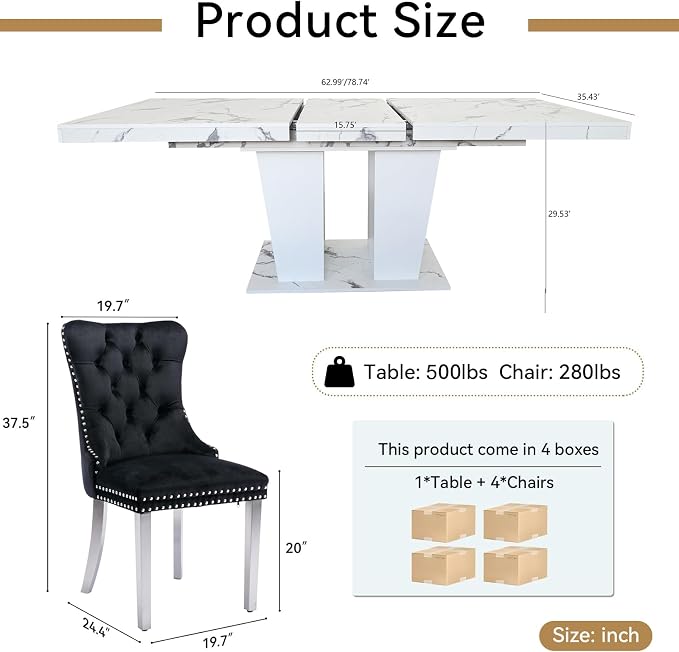 Henf 5 Pieces Faux Marble Dining Table Set - Image 7