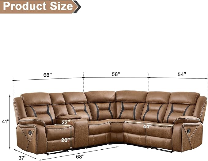 EBELLO Manual Reclining Sectional Sofa - Image 2