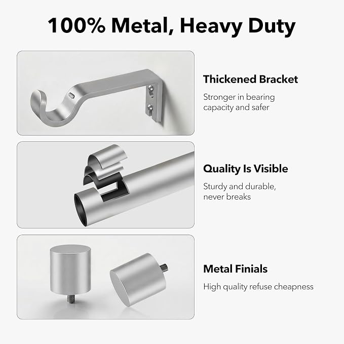 IFELS Heavy Duty Curtain Rods for Windows 72 to 144 Inch, 1 Inch Silver Curtain - Image 4