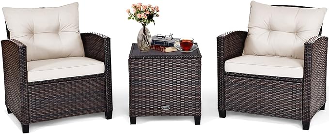 Tangkula 3 Pieces Patio Furniture Set, PE Rattan Wicker 3 Pcs Outdoor Sofa Set by TANGKULA