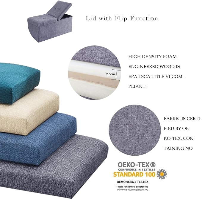 Storage Ottoman Bench Foldable Seat Footrest Shoe Bench End of Bed Storage - Image 10