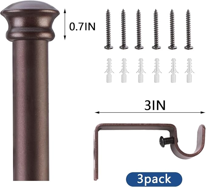 Small Curtain Rods for Windows 30" to 60" 5/8 Inch Standard Decorative Brown - Image 3