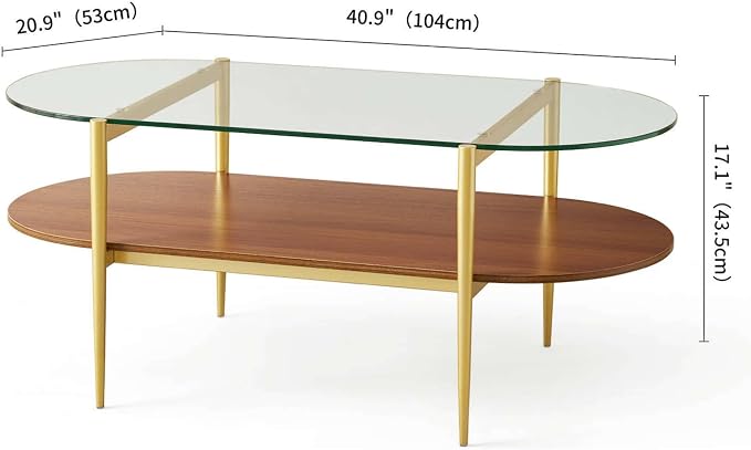 LumFurn Oval Glass Coffee Table, Mid-Century Modern Design, L41 x W21 x H17 inch - Image 2