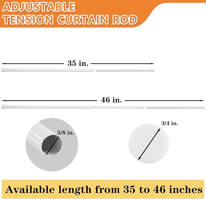 KXLife 4 Pcs Tension Curtain Rod 35 to 46 Inches, 5/8" Diameter Spring Curtain - Image 2