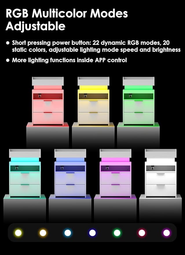 Turosur Nightstands Set of 2, LED Night Stand - Image 5
