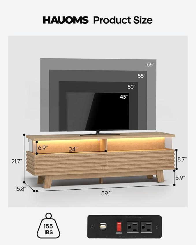 HAUOMS 59" TV Stand for Living Room - Image 2