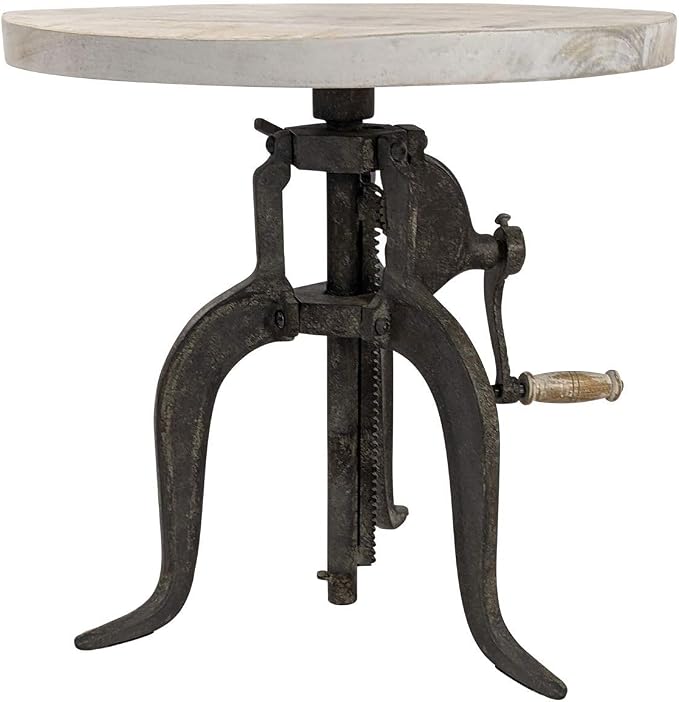 Carolina Chair & Table Adjustable Hand Crank 18" Wooden Top Rustic Side Table - Image 4