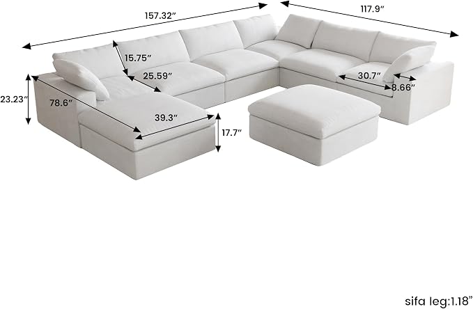 Cloud Couch Modular Sectional Sofa, Oversized 8 Seater Sofa, 160.6" U Shaped - Image 2