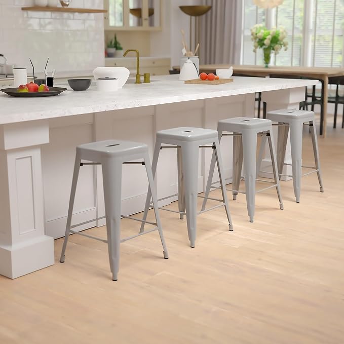 Flash Furniture Lily 24" High Metal Counter-Height, Indoor Bar Stool in Silver - Image 2