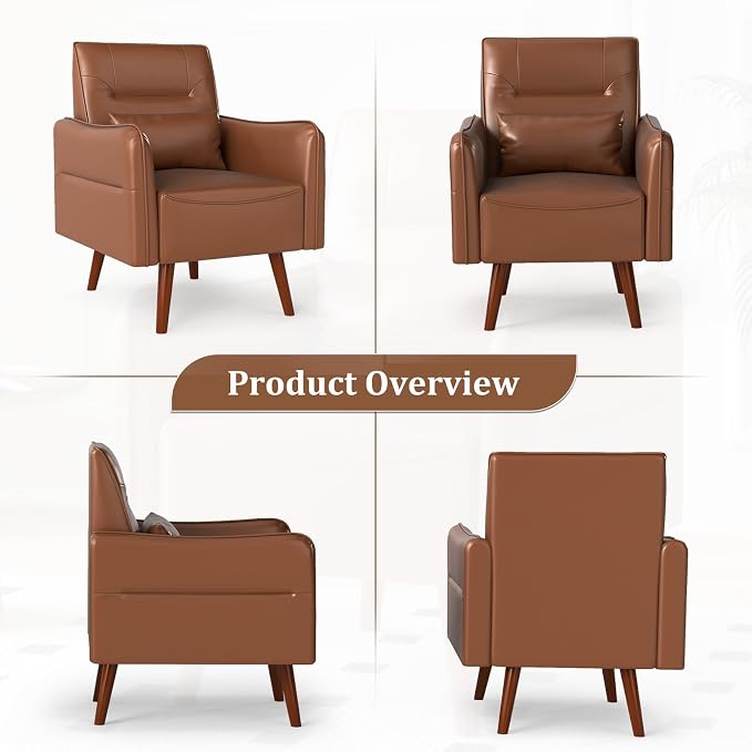 Bonzy Home Mid-Century Modern Faux Leather Accent Chair Set of 2 - Image 6