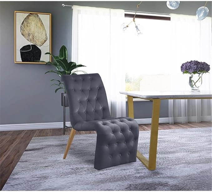 Meridian Furniture 920Grey-C Curve Collection Modern | Contemporary Velvet - Image 2