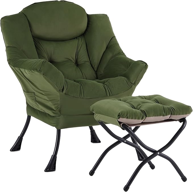 Welnow Lazy Chair with Ottoman, Modern Reading Accent Chair with Armrests and a by LifeGetsBetterWithWelnow