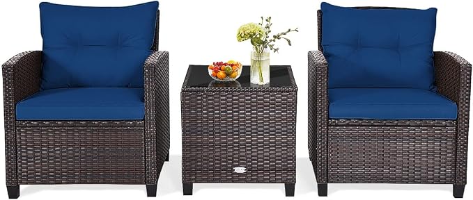 HAPPYGRILL 3 Pieces Patio Conversation Set, Outdoor Furniture Set PE Rattan - Image 8