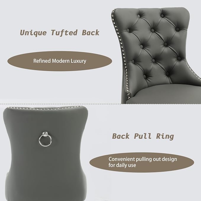 KCC Faux Leather Dining Chairs Set of 4, Upholstered High-end Tufted Dining - Image 5