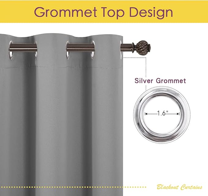 NICETOWN Silver Grey Small Window Blackout Curtain Panels - Image 3