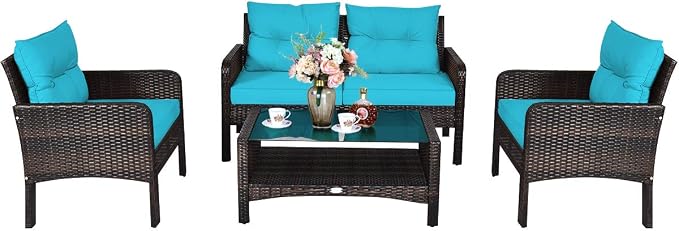Tangkula 4 Piece Patio Furniture Set, Outdoor Wicker Conversation Set - Image 9