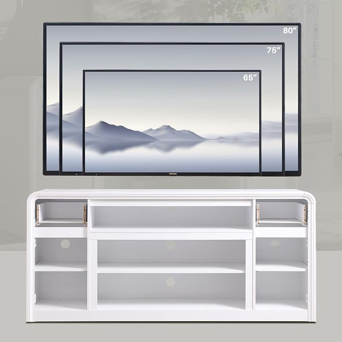 Modern TV Stand for 80 Inch TVs, Media Console Cabinet w/Soundbar & Adjustable - Image 3