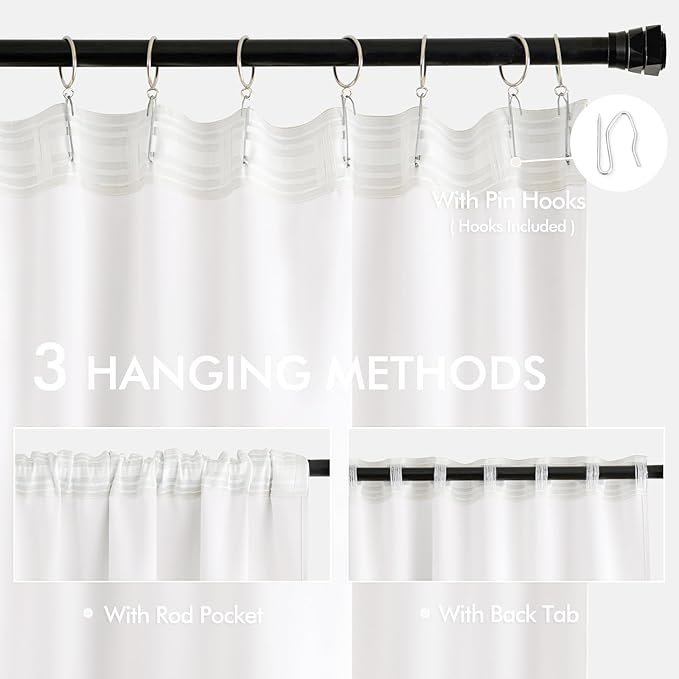 MIULEE Pure White Back Tab Blackout Curtain 96 Inch Long 2 Panels Set - Image 3