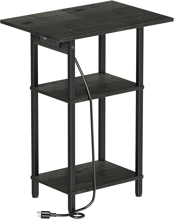 Asgolion Tall End Table with Charging Station, Skinny Nightstand with USB Ports by Asgolion