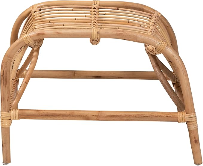 bali & pari Lamaria Modern Bohemian Natural Rattan Footstool - Image 3