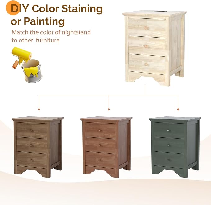 Bonnlo Solid Wood Nightstand Unfinished - Image 4