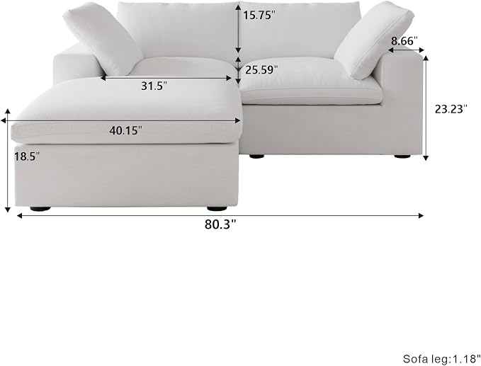 Cloud Modular Sectional Sofa, 80.3" Down Filled Comfort Sofa Couch - Image 2