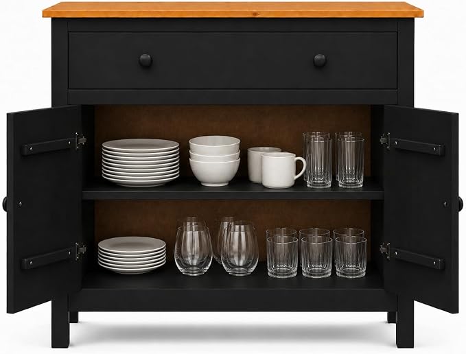 From the Tree Furniture 44" Wide Black & Pine Top Solid Pine Shaker Sideboard - Image 9