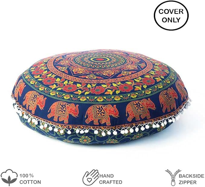 Mandala Floor Pillow Cover Meditation Cushion Seating Throw Hippie Round - Image 2