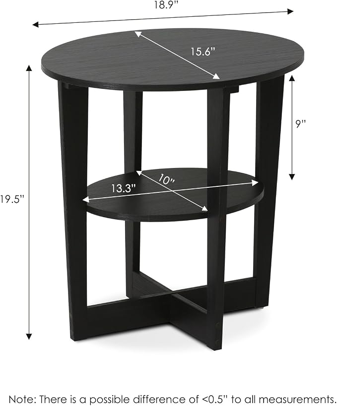 Furinno JAYA Side Table Set of 2, 2-Tier Round Modern End Table - Image 3
