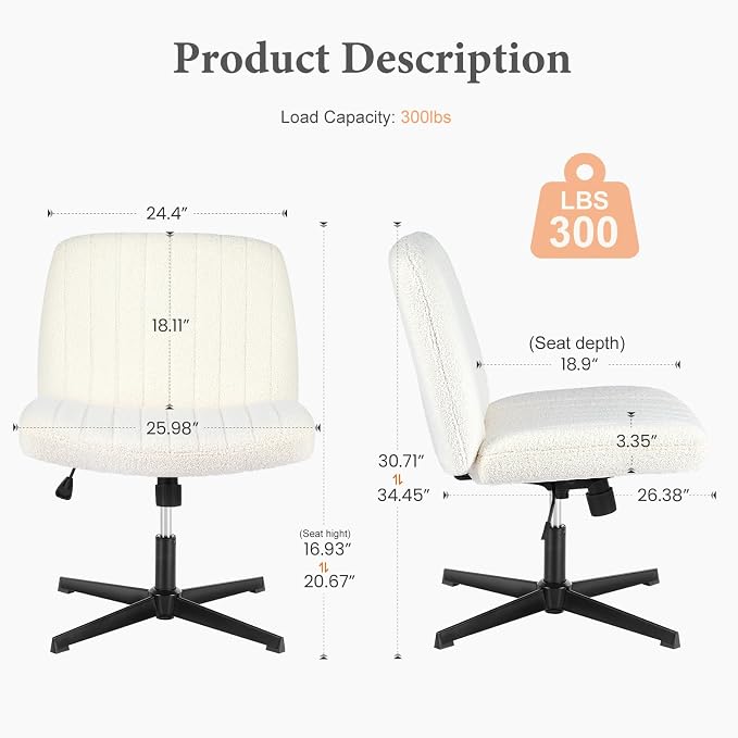 OLIXIS Criss Cross Chairs Legged Armless No Wheels Wide Seat Height Adjustable - Image 2