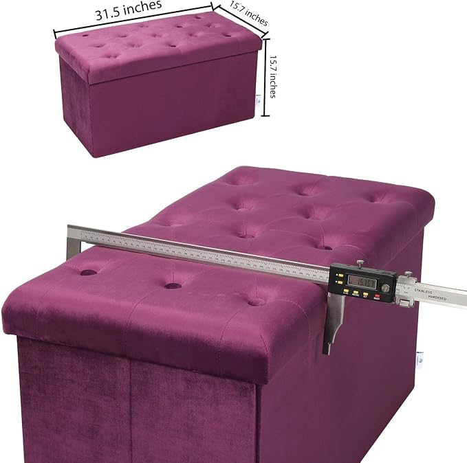 B FSOBEIIALEO Folding Storage Ottoman, Long Ottomans Shoes Bench, Velvet - Image 3