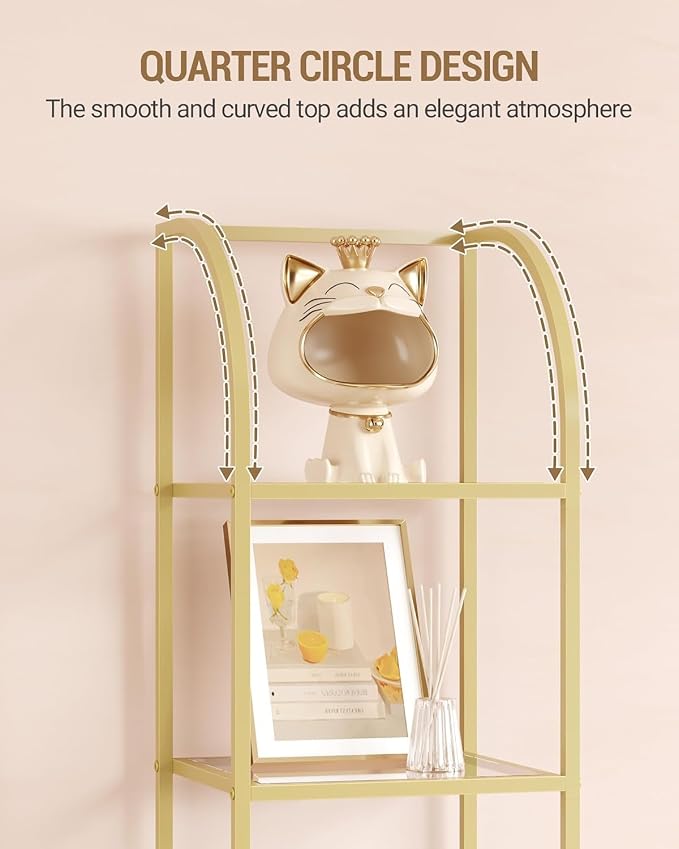 Hzuaneri Bookcase Bookshelf, Tempered Glass Arched Bookshelf - Image 3