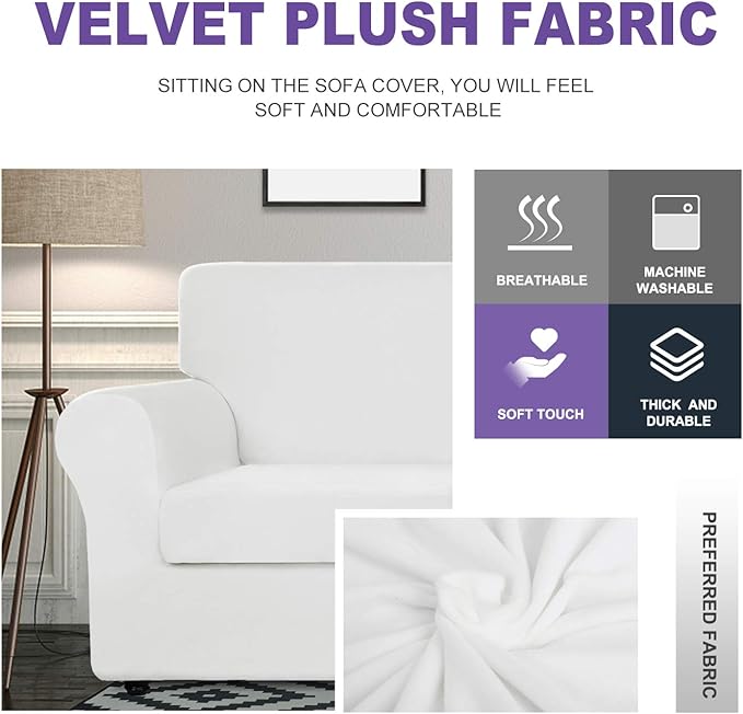 ZNSAYOTX Luxury Velvet Sofa Cover 3 Piece Stretch Loveseat Covers - Image 3