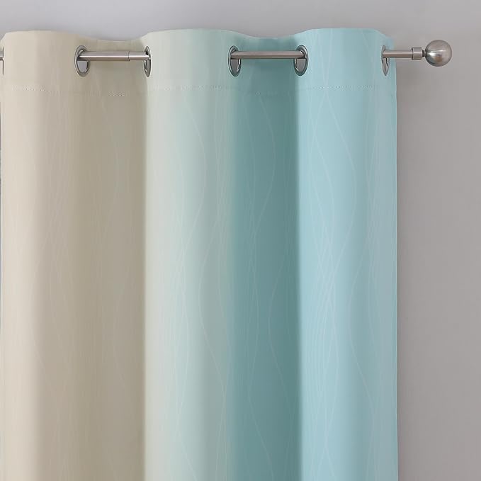 Estelar Textiler Beige and Aqua Ombre Blackout Curtains 54 Inch Length 2 Panels - Image 4