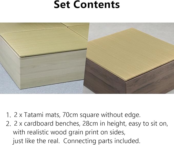 EMOOR Tatami-Top Cardboard Square Low Bench 28x28in 2-Piece Set, Koagari Easy - Image 6