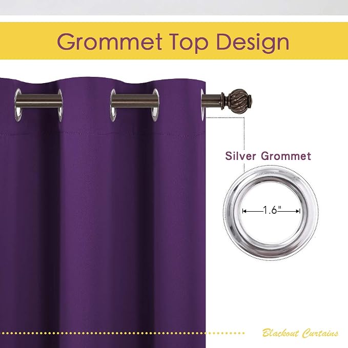 NICETOWN Royal Purple Blackout Curtain Panels 48 inch Long Set of 2 - Image 2
