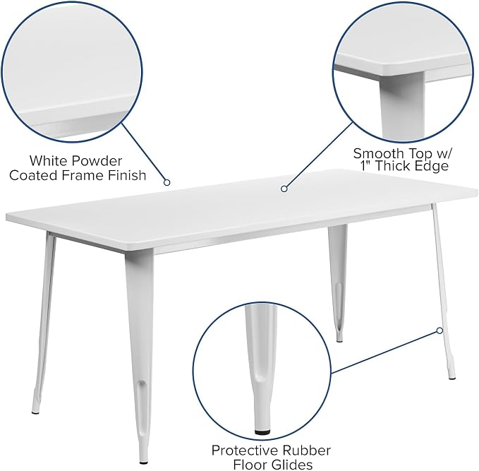 Flash Furniture Charis Commercial Grade 31.5" x 63" Rectangular White Metal - Image 4