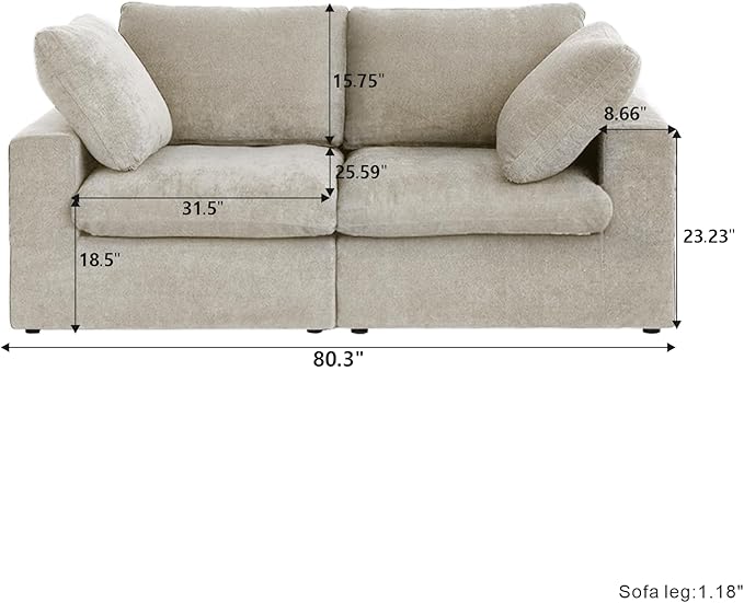 Cloud Modular Sectional Sofa Couch, 80.3" Convertible Couches Lovesofa - Image 2