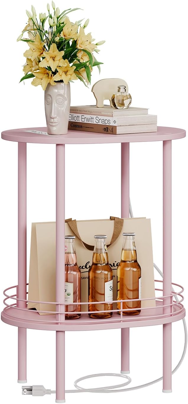 DGSANDGO Pink Side Table with Charging Station, Side Tables Living Room - Image 7
