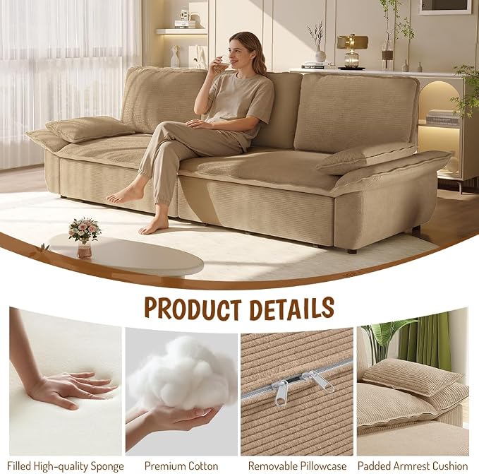 KEIKI 94.5'' King Sleeper Sofa Bed, Space-Saving 3-in-1 Pull Out Futon Couch - Image 5