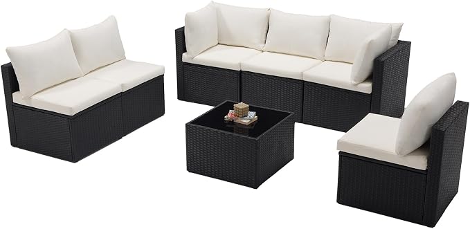 DUMOS 7 Piece Outdoor Patio Sectional Sofa, Modular Wicker Furniture Set - Image 9