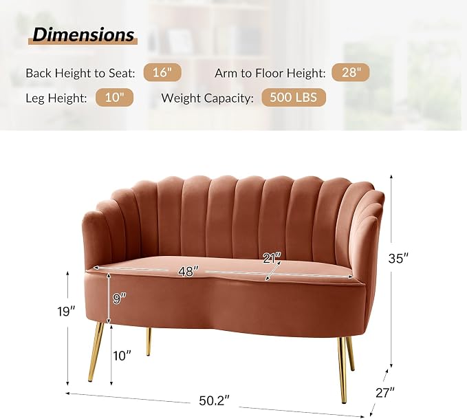 HULALA HOME Modern Velvet Loveseat Sofa - Image 2